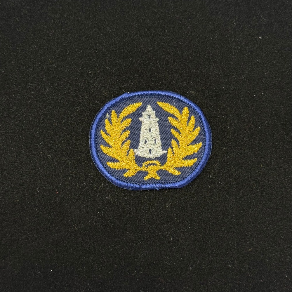 Vintage Nautical Lighthouse Laurel Wreath Embroidered Patch Blue Gold Sew On
